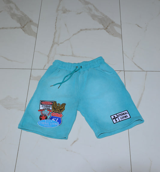 Blue Patched Shorts