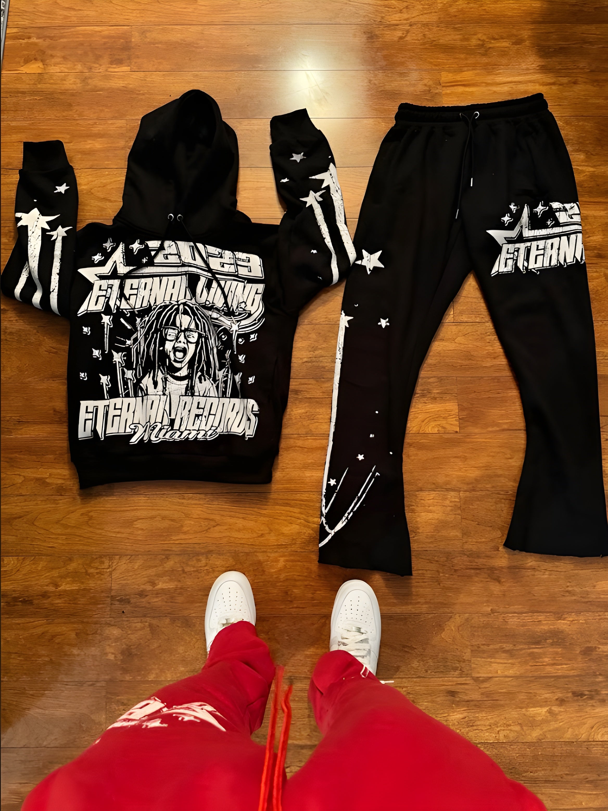Black Hoodies Jogger Sweatpants Set