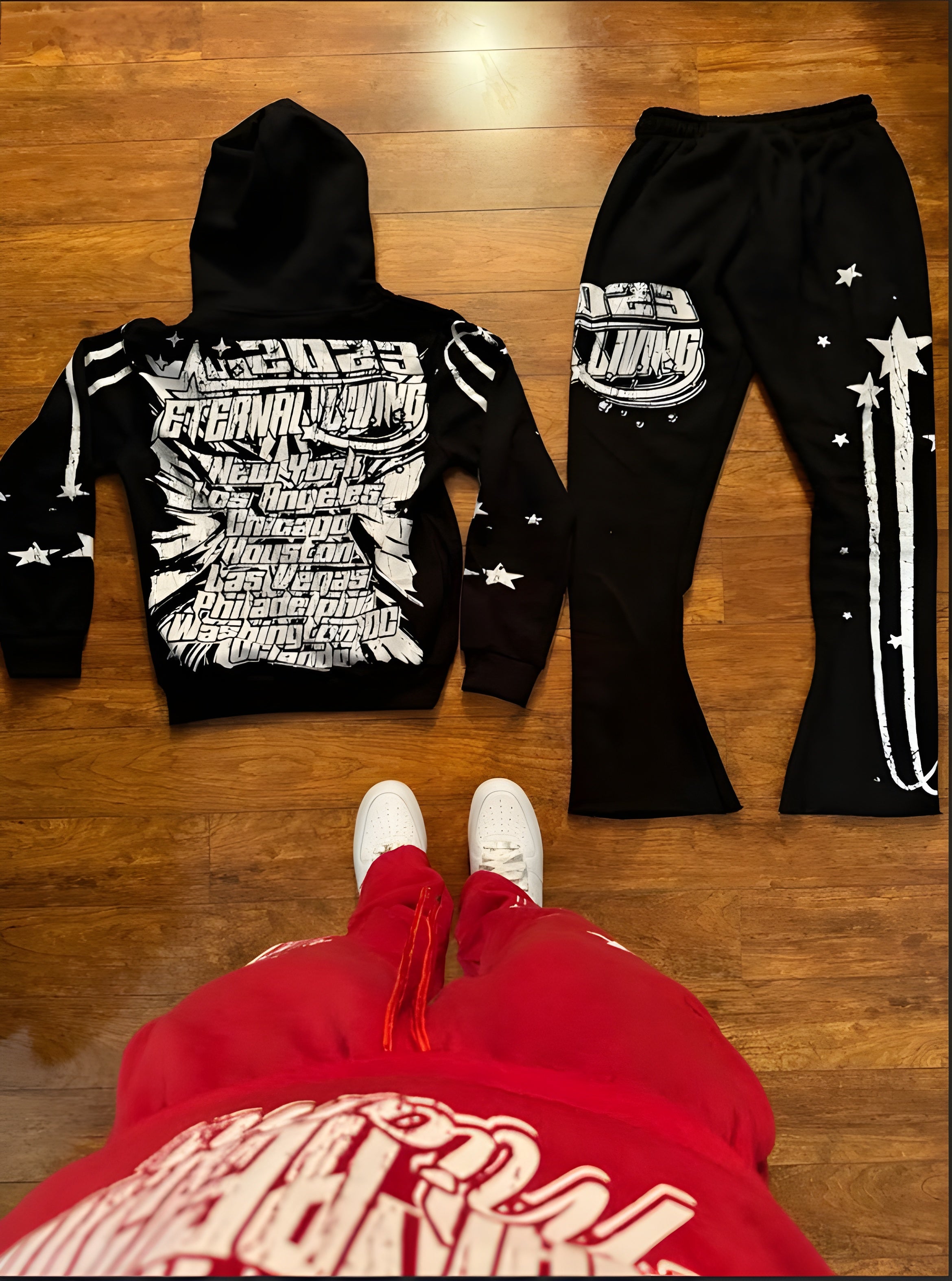 Black Hoodies Jogger Sweatpants Set